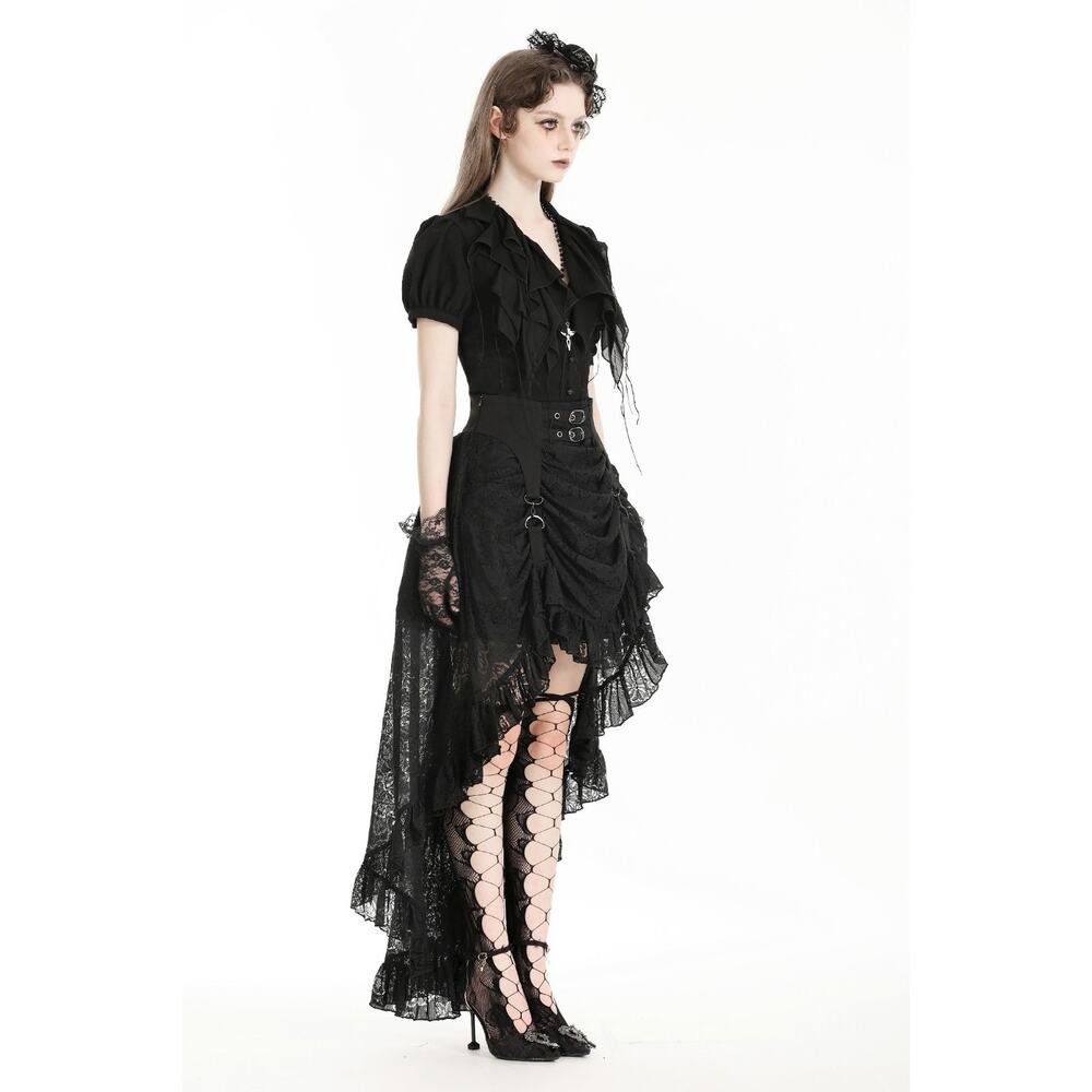 Dark in Love Gothic Victorian Vampire Vkei Black Lace Garter & Buckle Skirt - Picture 9 of 12